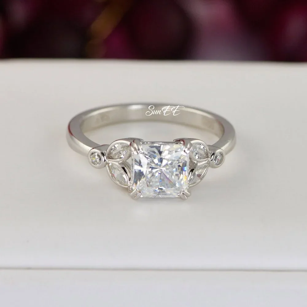 14k WHITE GOLD 925 STERLING SILVER PRINCESS CUT WEDDING BAND ENGAGEMENT RING - Picture 3 of 11